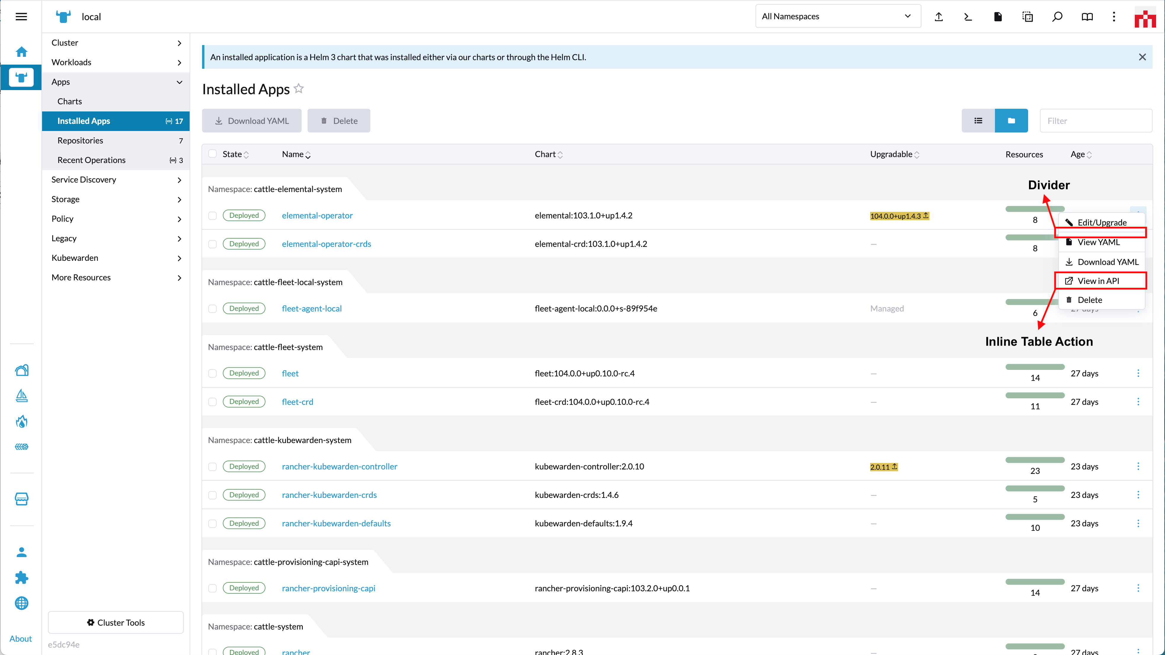 inline table action