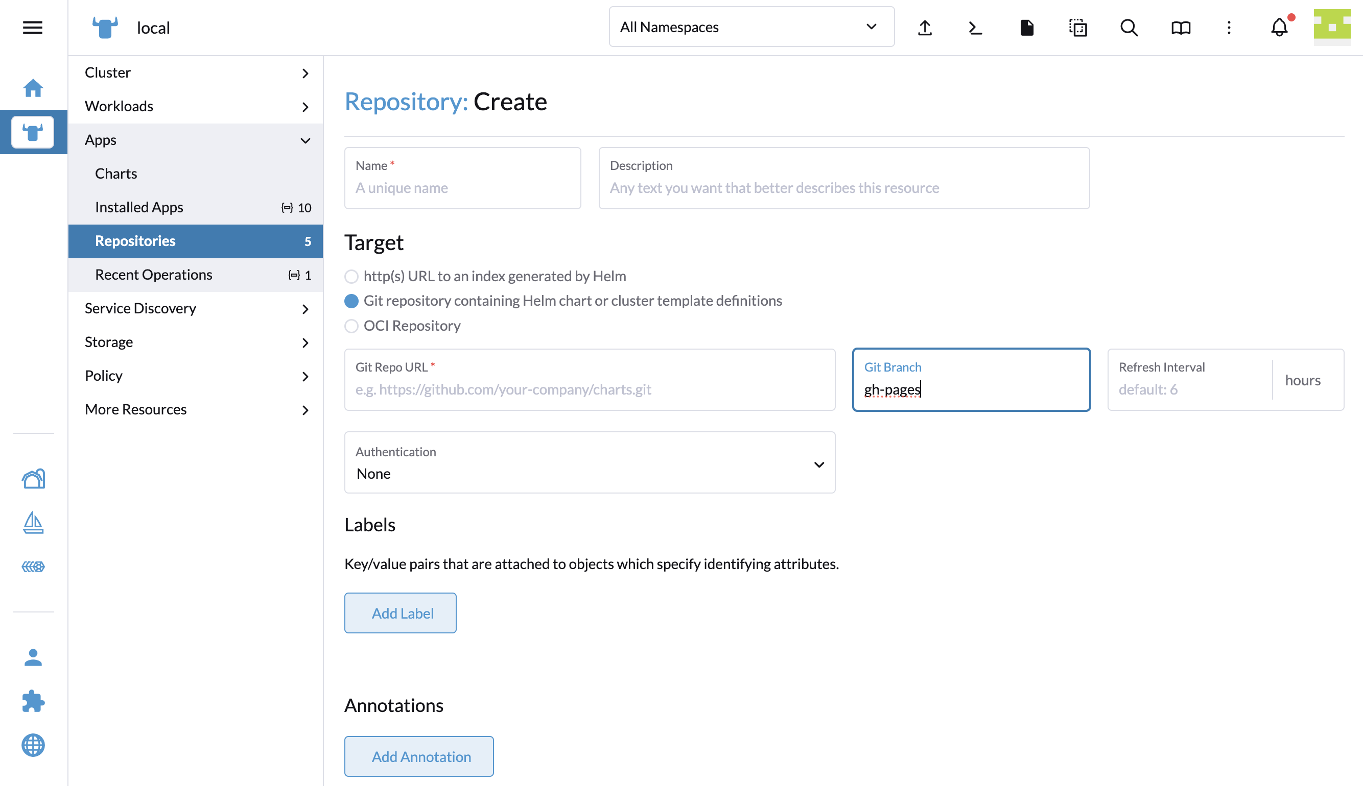 Apps Repositories Creation