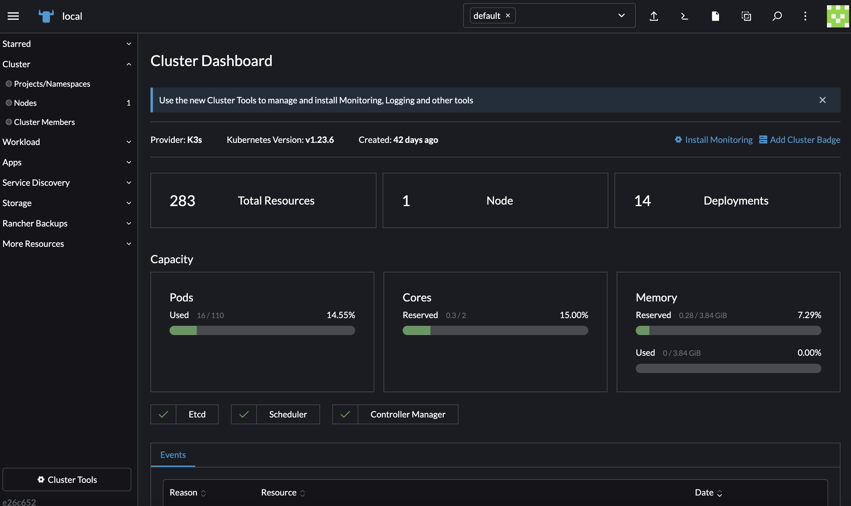 Cluster explorer main dashboard