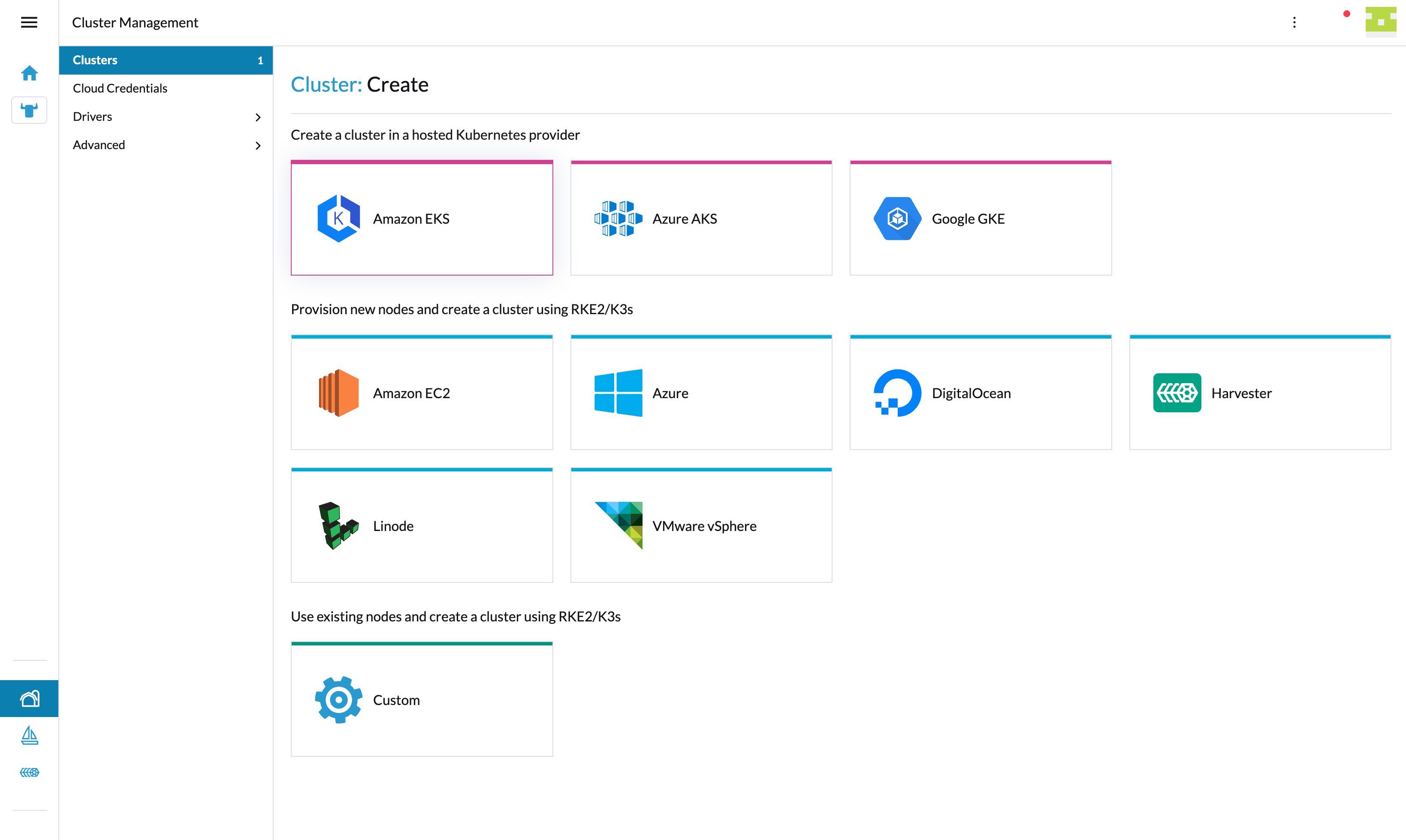 Cluster Create cards