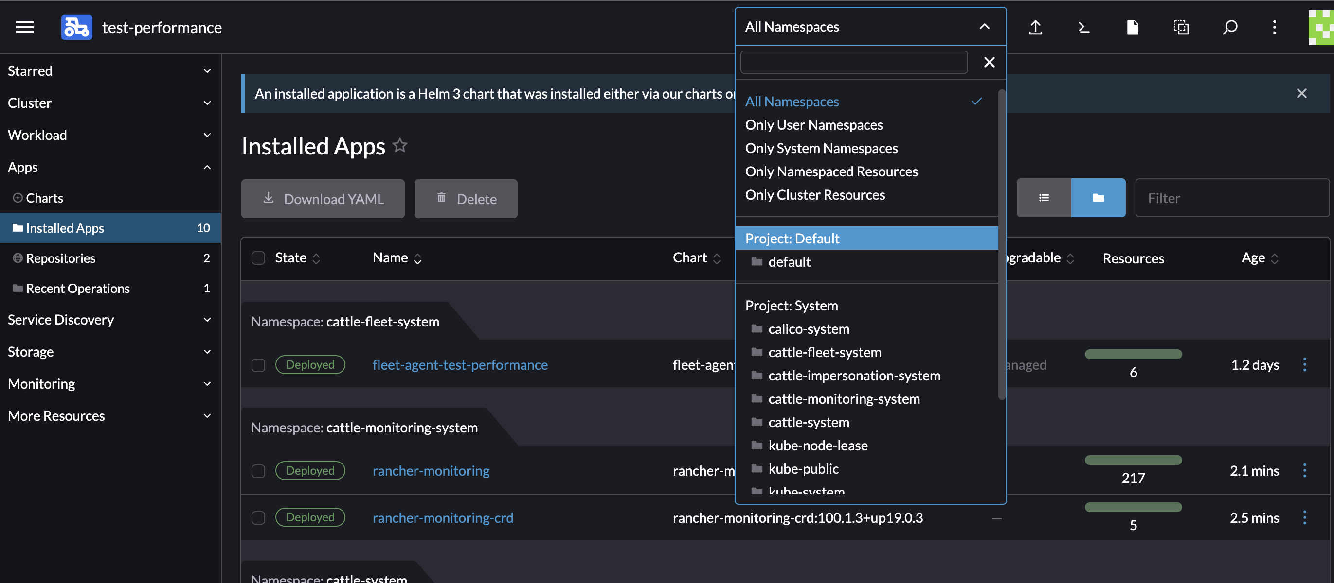 Namespace filtering in Cluster Explorer